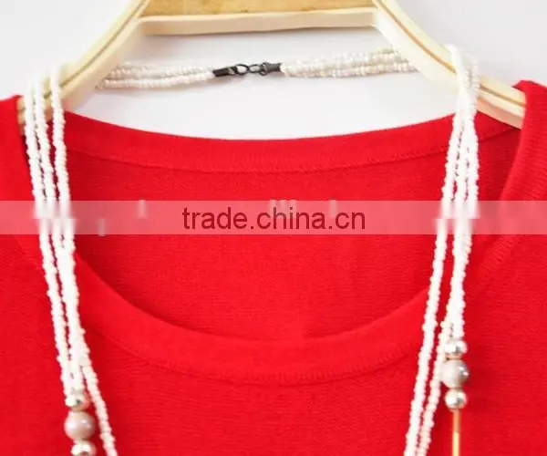 Red Lady Dots Embroidery Knitted Sweater O-Neck Women Sweaters photo-3