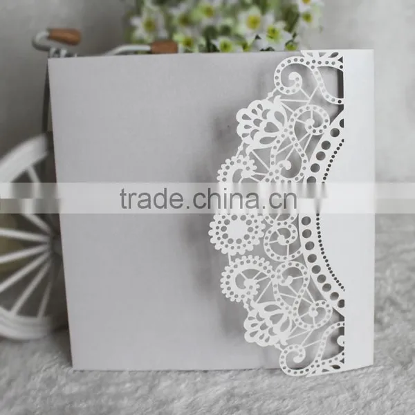 2016 Hot Sale White Lace Cut Pocket Classical European Style Wedding Invitations photo-3