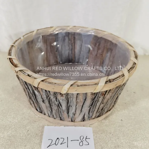Oval Shaped Small Poplar Bark Handwoven Gardening Flowers Basket
