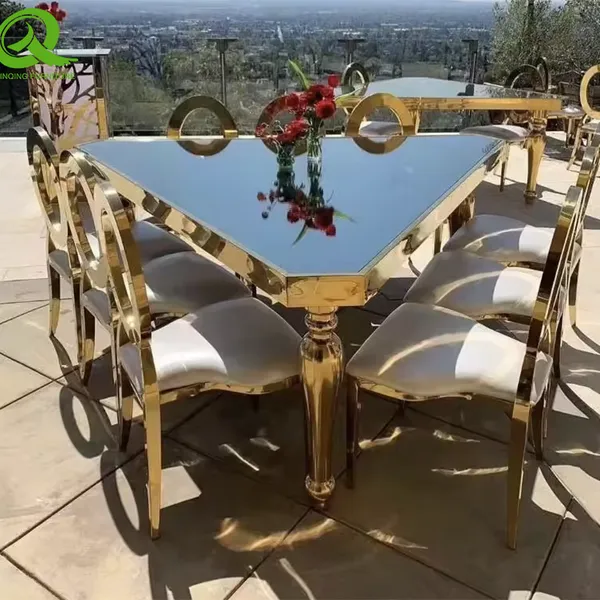 Hotel Banquet Gold Stainless Steel Triangle Wedding Dining Table for Event