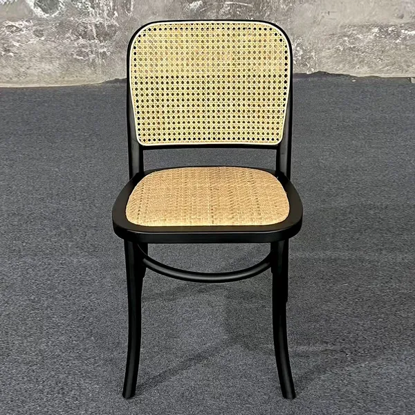 Nordic Retro Bent Wood Rattan Dining Chair Solid Oak Strong Backrest Home Bar Gym Cafe Restaurant Living Room Use