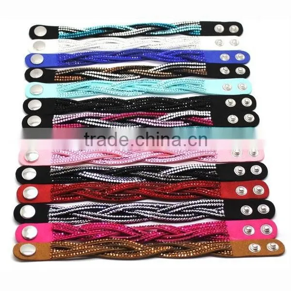 Hot Sale Women Rhinestone Hard Leather Bangle Bracelet photo-3