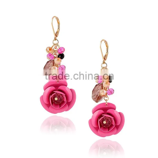 Popular Style Fashion Crystal Colored Enamel Earrings Real Flower Earrings photo-4