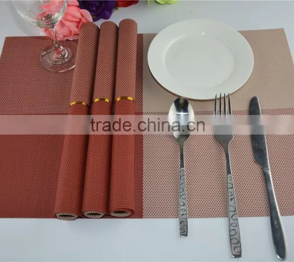 2015 New Arrival Light Color Red With Leige Placemat Fashion Adiabatic PVC Strip Weave Table Mat photo-6