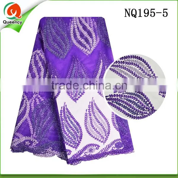 Fashion Royal Blue Embroidery French Lace Fabric 2016 African Tulle Lace for Wedding NQ195-4 photo-3