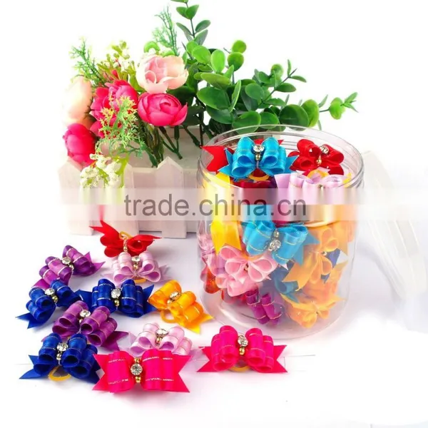 Hot Sale Pet Accessories 20pcs Mixed Color Dog Hair Bows With Rubber Bands