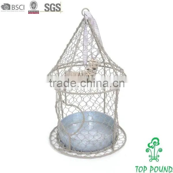 Hanging Rustic Metal Bird Feeder With Heart and Wicker Bird Detail photo-2