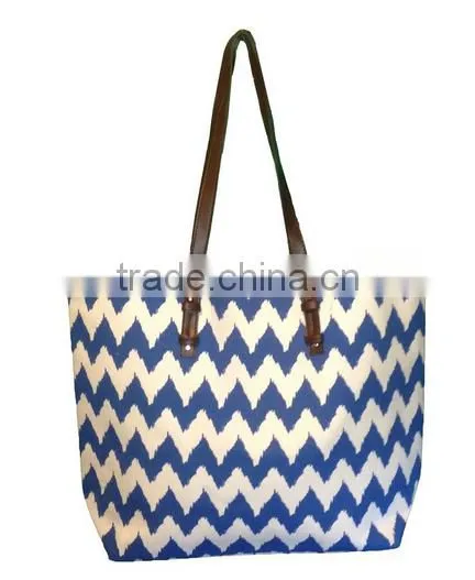 Blue Chevron Canvas Beach Tote Bag ;ladies Large Beach Tote Bag;cheap Chevron Tote Bags;chevron Crossbody Bag