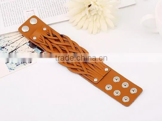 Unisex Wrap Cuff Bangle Punk Leather Bracelet Women Mutil Layers Bracelet photo-3