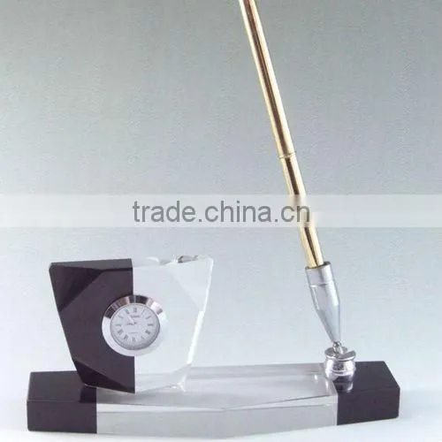 Fashion Design Crystal Office Stationery Set With Clock for Table Accessory