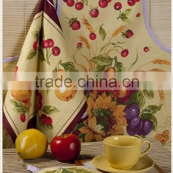 Printed Cotton Kitchen Apron Set Pot Holder Oven Mitten Apron Set With Rooster Design photo-2
