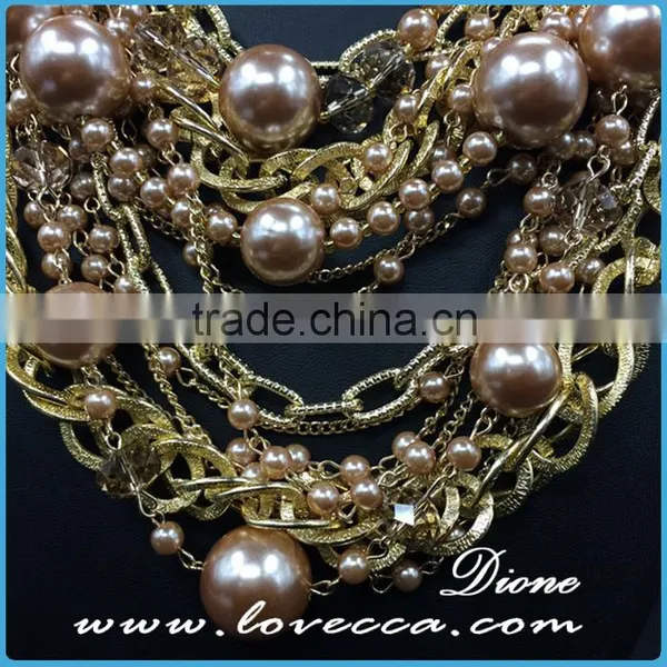 Dubai Gold Jewelry Charms Fashion Women Exaggerate Pearl Collar Chain Costume Necklace photo-5