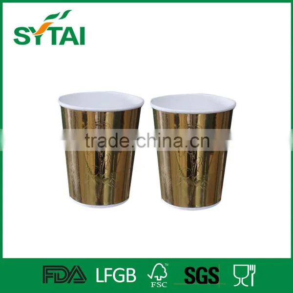 Compostable and Biodegradable Golden Paper Hot Cup Embossing Rose Design photo-6