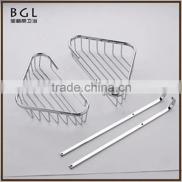 Classic-Style Simple Brass Chrome Finishing Wall Mounted Brassbathroom Accessories Double Corner Basket photo-6