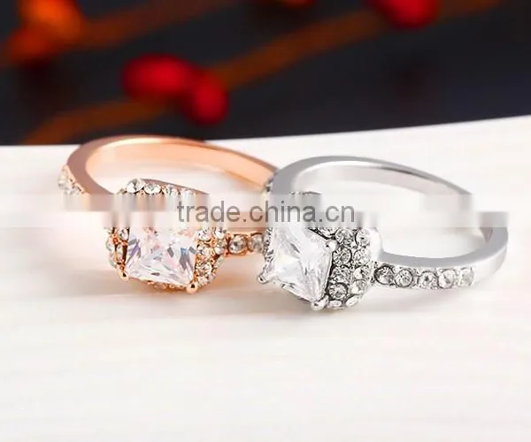 High Quality 14k Rose Gold Plated White Crystal With Big Square Zircon Ladies Rings for Wedding photo-6
