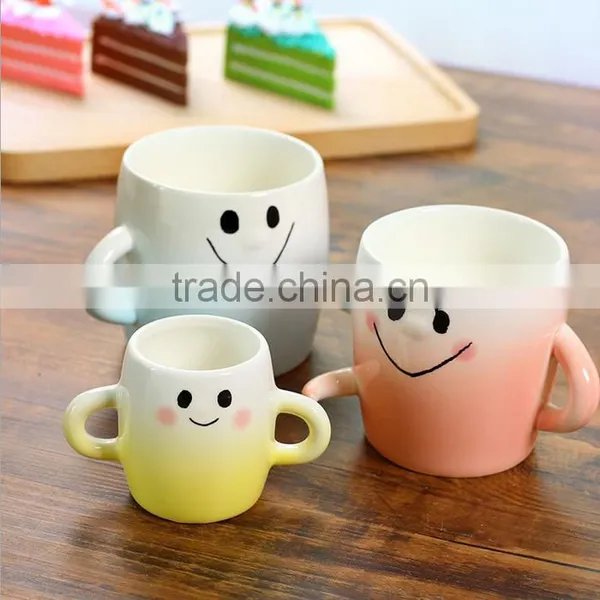 UCHOME Large Parent-child Cup Three Lovely Smiling Face Ceramic Mugs photo-2