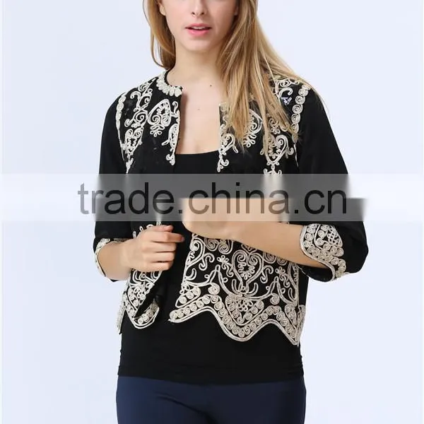 Guangzhou Factory Casual Beautiful Lady Blazer /Jacket With Embroideried Detail for Ladies photo-3