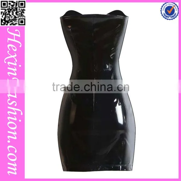 Wholesale Sexy Black Zipper PVC Dress Clothing Leather Bodycon Dress photo-3