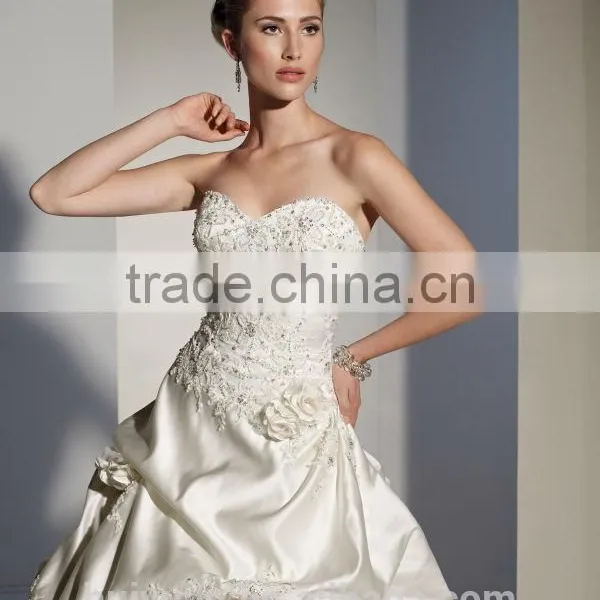 New Style Lace Satin Puffy Princess Ball Gown Wedding Dress photo-3