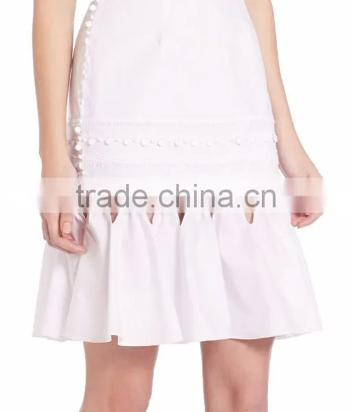 High Fashion Elegant White Knit Skirts Cut Out Crochet Trim Track Midi Skirt For Ladies photo-5