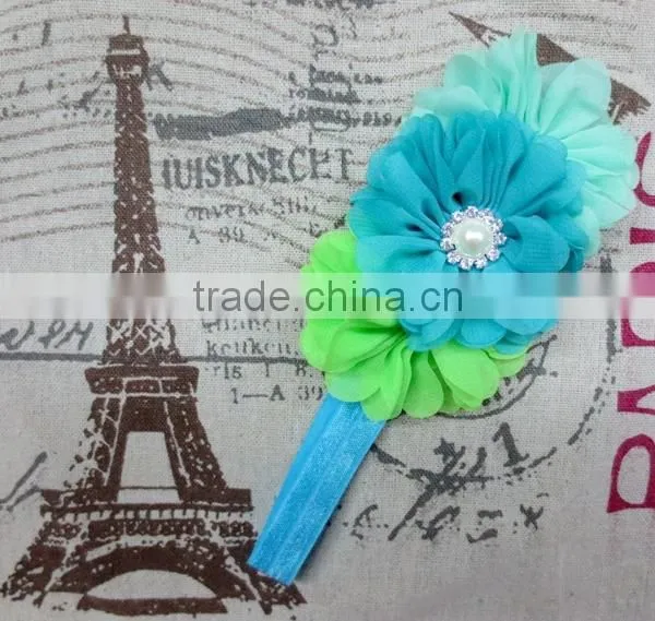 NEW ARRIVAL Baby Chiffon Flower Headbands Elastic, Pearl Headband Rhinestoned photo-5