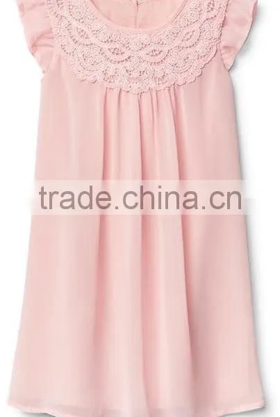 2017 OEM Services Fashion Custom Clothing Child Smocked Dress Lace Neckline Flutter Dress photo-5