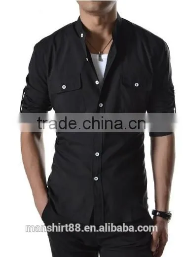 Men Casual Shirts Cotton Fabric Welcomed Men Chinese Collar Shirts photo-6