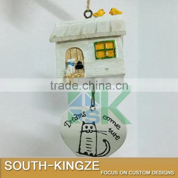 White Wood House Cat Plate Brass Stainless Ringing Bell photo-4