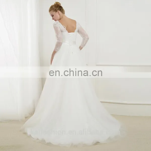 EB2684 Amazing White 3/4 Long Sleeve Appliqued Backless Wedding Dresses 2016 Ball Gown photo-2