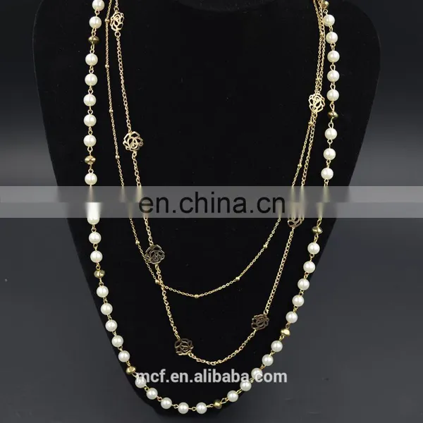 Crystal Diamond Fashion Pendant Chunky Pearl Beaded Necklace MCB-0046 photo-3