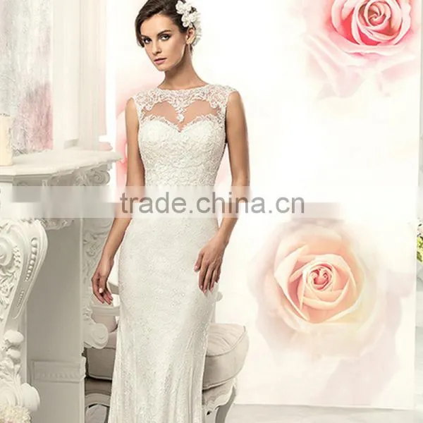 C71571A Latest Sexy Sleeveless Sheer White Long Lace Wedding Dress photo-2