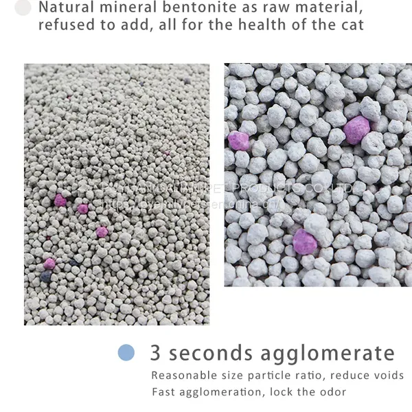 Bentonite Cat Litter 1-3.5 mm Dust Free Strong Clumping Kitty Litter Colorful Ball Shape Sand for Cat photo-4