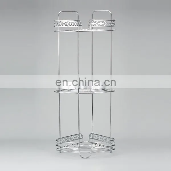 Factory Diamond Series Modern Design Iron Wire 3 Tier Standing Bathroom Storage Caddy Corner Shelf photo-4