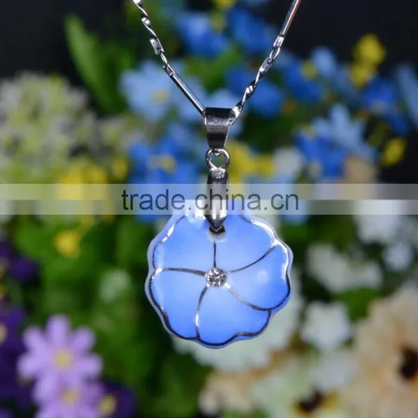 Enamel Famille Rose Porcelain Glazed Ceramic Flower Pendant Necklace photo-2