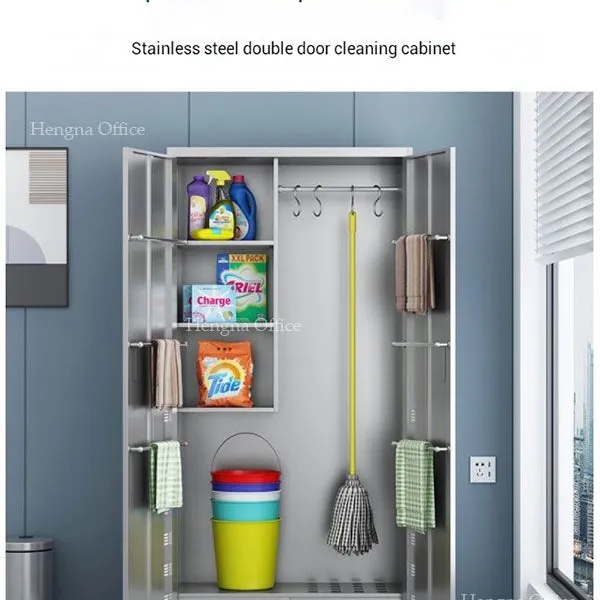 Heavy-Duty Janitor Cabinet — 201 Stainless Steel, 20×16×71 In, Lockable, Reinforced Shelves photo-2