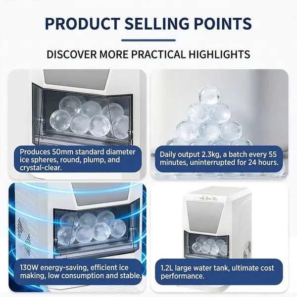 Commercial Tabletop Clear Ice Ball Maker Machine YH1599 Spherical Ice Machine for Cocktails and Home Bar ETL CE Approved photo-5