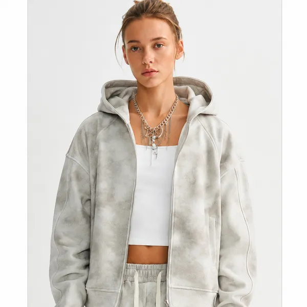 Men and Women Loose and Retro Distressed Style Zipper Sweatshirt photo-4