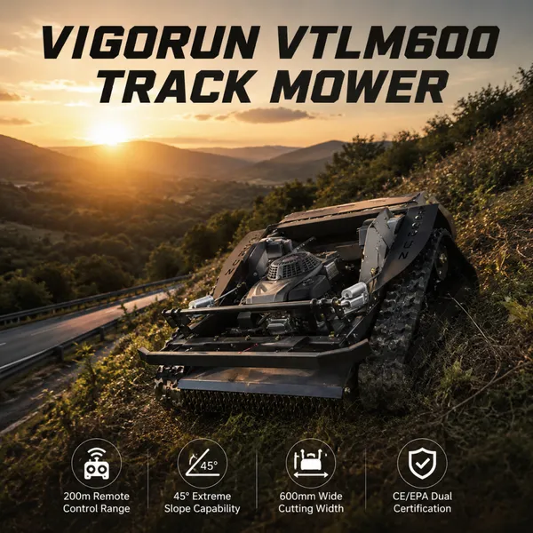 Vigorun VTLM600 РУДНО-КОНТРОЛИРУЕМЫЙ КОСИЛЬНИК С ДАЛЬНЕЙ УПРАВЛЯЕМОСТЬЮ НА 200 МЕТРОВ, СЕРТИФИЦИРОВАННЫЙ ПО СТАНДАРТАМ CE/EPA, СЕРВО-СИНХРОНИЗИРОВАННЫЙ ХОДОВОЙ МЕХАНИЗМ, КОСИЛЬНИК ДЛЯ КОСКИ ТРАВЫ НА АГРОПОЛЯХ