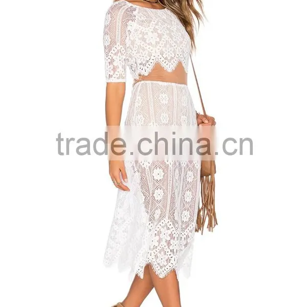 2016 Women Summer Two Pieces Lace Blouse and Skirt photo-2