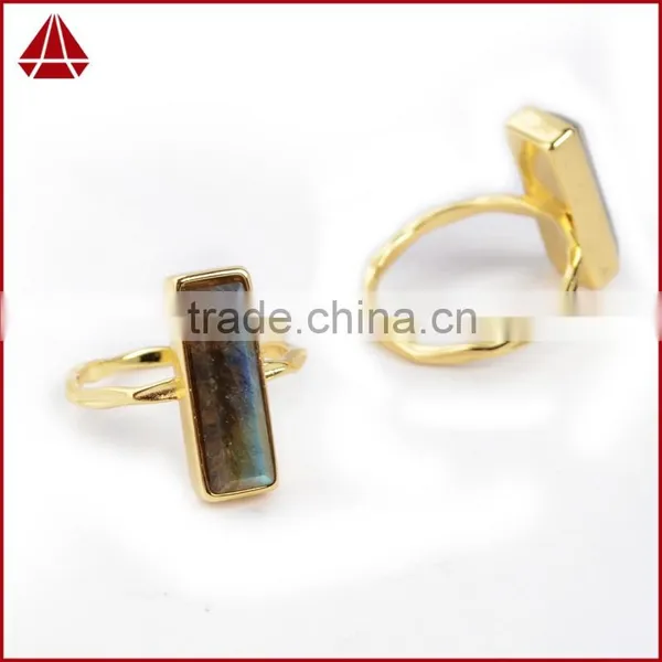 Natural Faceted Rectangle Labradorite Gemstone Set Into a 18k Gold Bezel Ring photo-2