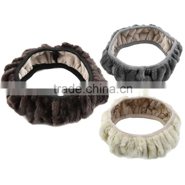 Charm Warm Long Wool Fur Plush Car Steering Wheel Cover Woolen Car Handbrake Accessory photo-5