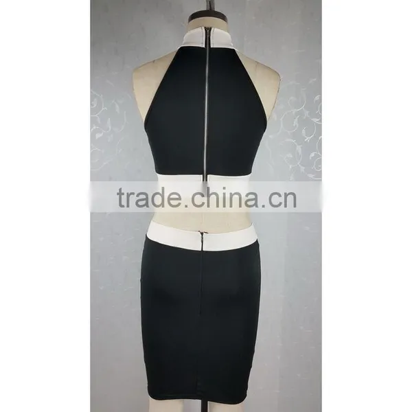Sexy Women Sleeveless Two Piece Crop Top Bodycon Dress For Night Clubwear Party photo-2