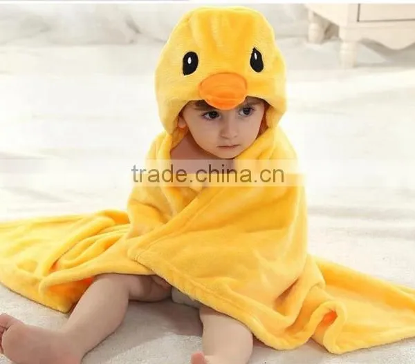 Cartoon Flannel Yellow Duck Hooded Baby Bath Towel Wrap photo-3