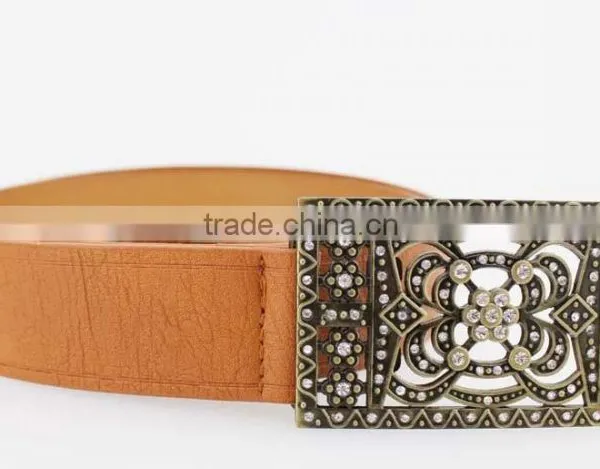 2015 Vintage Style Women's Fashion PU Brand Belt With Rhinestone Square Shape Buckle photo-4