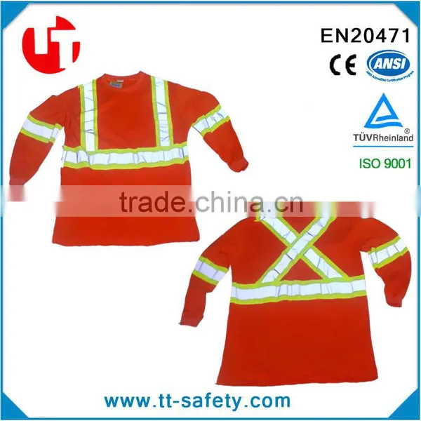 South America Market Fluorescent Orange Long Sleeve Reflective T-shirt With Reflective Tape