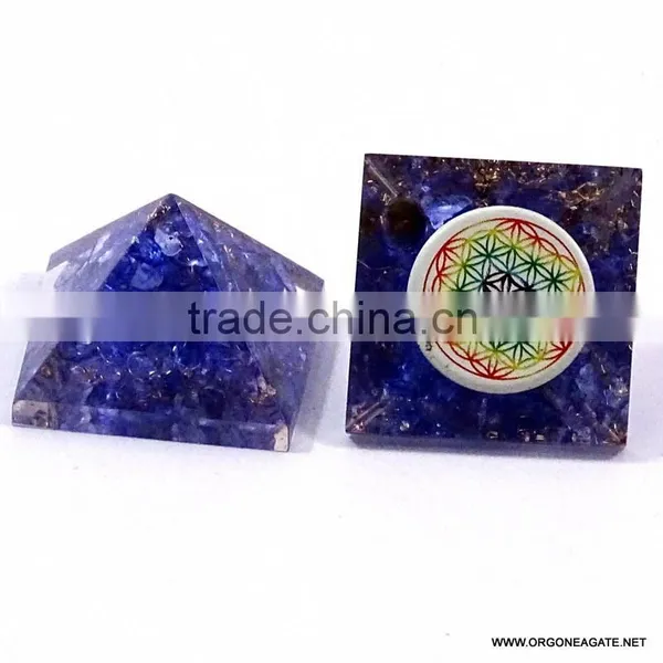 Indigo Onyx Baby Orgone Pyramid With Energy Flower Of Life | Orgonit Agate photo-3