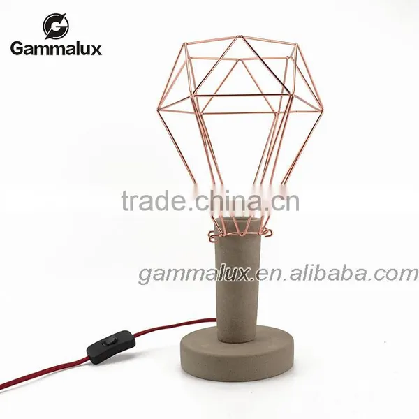 E27 Vintage Concrete Table Lamp Concrete Desk Lamp With Copper Cage Lampshade Quality Choice