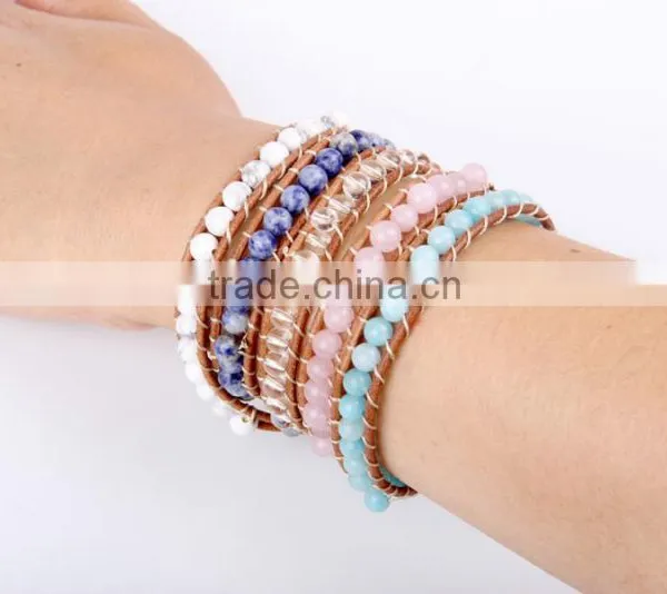 Five Laps the Latest Popular A Turquoise of Agate Powder Natural Stone Bracelet Women photo-4