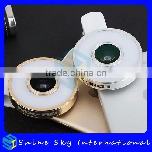 Universal 3 in 1 Smartphone Camera Wide Angle/Marco/Fisheye Lens With Selfie Light photo-2