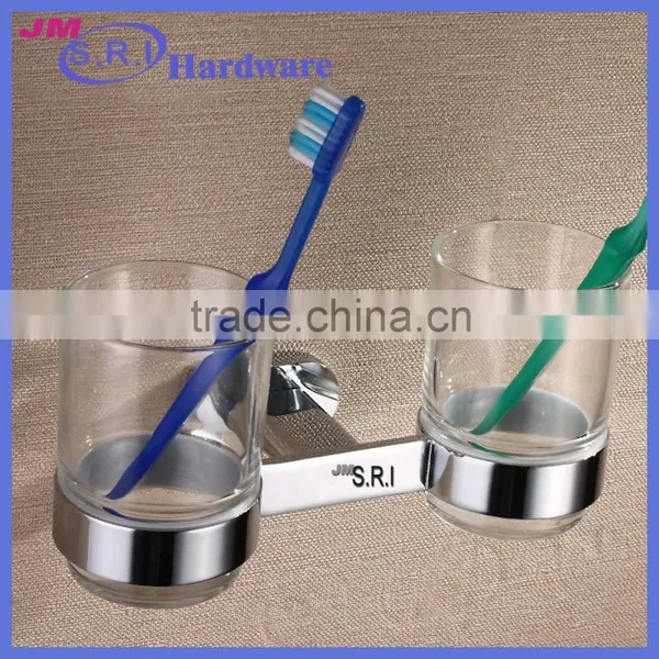 Chrome brass bathroom double tumbler holder